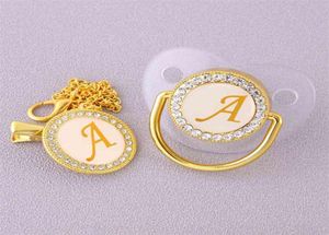 Luxury Transparent Initial Letter A Bling Baby Pacifier med Chain Clip Newborn BPA Dummy Soother Chupete de Bebe 2104076705572