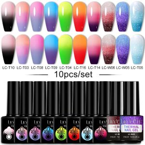 Satser lilycute 10st termisk gel nagellackuppsättning Temperatur Colorchanging Semi Permanent Soak Off UV Långvarig nagelkonst varni