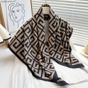 Shawls New 90x90cm Kerchief Four Seasons Square Silk Scarf Scarf Luxury Bandana in Ameram