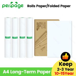 Skrivare PERIPAGE Termiskt A4 -papper för A40 -skrivare snabb torr lång tid förvaring Kontinuerlig pappersrulle vikta termiska papper Paper Termico