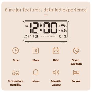 Digital Alarm Clock Table Electronics Wall Temperatur Fuktighet Kalender Vecka sovrum Barn Disk Klocka nattljusdekorationer