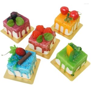 Decorative Flowers Artificial PU Birthday Fruit Mousse Cakes Dessert Simulation Model Ornaments Fake Cake Pography Prop Window Decoration