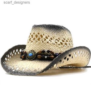 Chapéus de balde largura Chapéus de balde Moda Holdada Handmade Cowboy Straw Chap