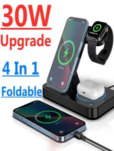 30W 4 i 1 Qi Fast Wireless Charger Stand för iPhone 13 11 12 Apple Watch Foldble Charging Dock Station för AirPods Pro IWatch SA8420097