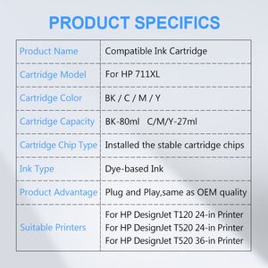 711xl 711交換インクカートリッジフルインクとHP Designjet T120 T520プリンターと互換性