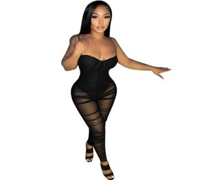 Sexy Strapless Women Salt -turista See attraverso Sheer Mesh Party Night Clubwear Fitness Rompers Long Makons Women039s JumpSuits55522985