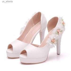 Sapatos de vestido Cristal Queen Women Women Sweet White Flor Lace Plata