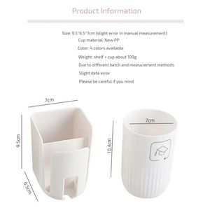 Väggmonterad tandborstehållare med munvättkopphållare stansfri badrumsförvaring för hemmvattentäta badrumstillbehör