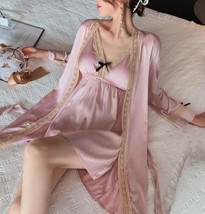 Women039S Sleepwear Pink Bride Bridesmaid Wedding Robe Set Women Nightgown Casual Loose Home Clothes Female Silkesy Satin Intimat5619632