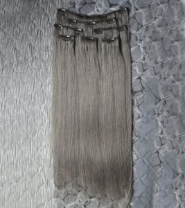 Grey Clip In Human Hair Extensions 100 Peruvian Straight Clip in Human Hair Extensions Real Remy Hair 8pcs 100gSet2188702