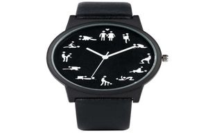 Creative Fun Quartz Watch for Men Black Dial Quartz Rates confortável Correia de couro preto Relógio de pulseira para masculino H10124663203