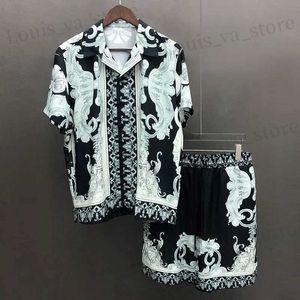 Herrspåriga Hawaiian Shirt Strtwear Artistic Abstract Shirts Strtwear Hip Hop Casual Beach Holiday Short Slve Suit Men Tracksuit Set T240409