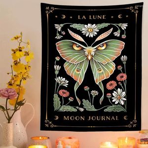 Tapestries Sun Moon Moth Tapestry Wall Hanging Phase Art Cottagecore Decor Mystical Witch Dorm Room Boho