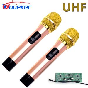 Microfones woopker uhf microfone dinâmico w929 kit de microfone sem fio para amplificadores de karaokê e festas com módulo de receptor transmissor