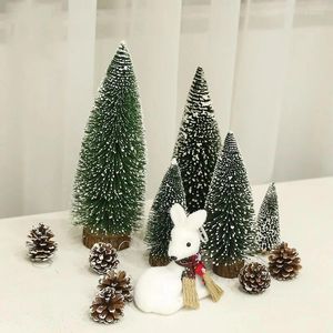 Decorative Flowers 1pc Mini Christmas Tree Ornament Artificial Snow Pine Miniature Desktop Navidad Xmas Year 2024 Decorations