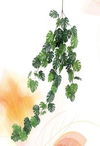 装飾的な花の花輪1PCシミュレーションラタン人工小さな怪物の葉の壁吊り下げ葉のガーランド植物デコラティ6195720