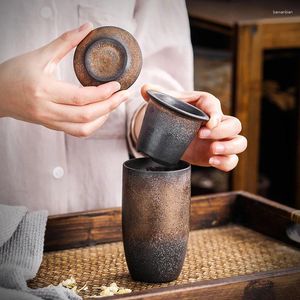Mugs Vintage Ceramic Tea and Water Cup with Lid Filter grovt keramikkontorsmakande gåva grossist