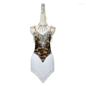 Scene Wear Leopard Print Latin Dance Dress Clothes for Ladies Ballroom Women Korta kjolar utomhus Sexig dräkt anpassad