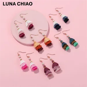 Dangle Earrings CHIAO Mini Pine Tree Shape Color Block Layering Stacked Cotton Tassel Pearl Drop For Women