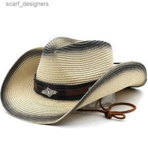 Geniş Memlu Şapkalar Kova Şapkaları 2022 Erkek Yeni Batı Kovboy Güneş Şapk Yazı Şapk Kişiselleştirilmiş Tatil Kadınlar Hasır Şapka Kız Plaj Şapkası Y240409