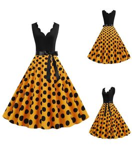 カジュアルドレス2021 Vestidos PlusサイズPolka Dot Summer Summer Women Seveless PinupセクシーVネックヴィンテージロカビリーパーティードレスSwing2140546