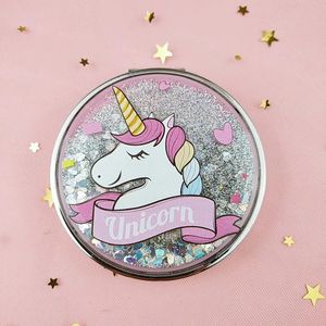 TSHOU662 Mini Unicorn Makeup Mirror Compact Pocket Portable DoubleSided Folding Cosmetic Gifts 240409