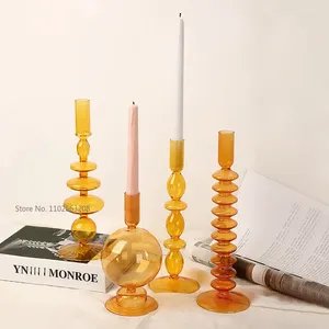 Candle Holders Creative Amber Glass Taper Holder Christmas Gift Wedding Table Decoration Home DryFlower Vase