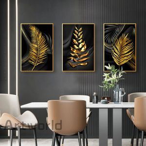 Современное искусство роскошное черное золото растение Nordic плакат стены искусство декоративная живопись Canvas Picture Print для гостиной домашней декор