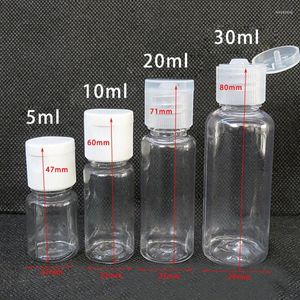 Butelki do przechowywania 50 ml 10 ml 20 ml 30 ml plastikowego zwierzaka przezroczyste flip Flip pokrywka kosmetyczna próbka pojemnik z przełączaniem cieczy napełniania napełniania cieczy fiolki