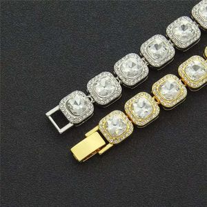 Qianjian Jewelry s sier Gold Miltated Square Rock Candy Moissaniteテニスチェーンネックレス