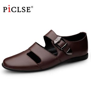 Boots Larg Size 46 Business Dress Men Sandals Breathable Genuine Leather Shoes Men Half Slippers Summer Moccasins Men Shoes Hombre