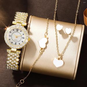 Нарученные часы 6pcs Женская модная тенденция роскошная страза Roman quartz Watch