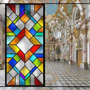 Privacy Stained Glass Film Church Lattice Window Stickers Sun Blocking Anti-UV Static Cling for Home Window Decoration 240329