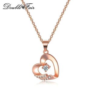 Pendant Necklaces Double Fair Classic Love Heart Rose Gold Colored Copper Metal Necklace Pendant Womens Wedding Party Jewelry DFN318Q