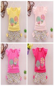 Baby Girls Outfits Lollipop Printed Kids Tops Floral Shorts 2pcs Sets Sweet Girls Clothes Set Fashion Kids Clothing 7 Colors DHW241487688