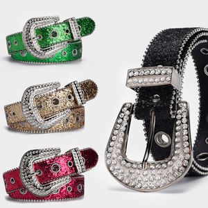 2024 New European and American Rhinestone Buckle Belt Fashion Hollow Air Eye Sequins Ins Style Punk Nightclub Hip-hop Decoration Ladies Width 3.8cm