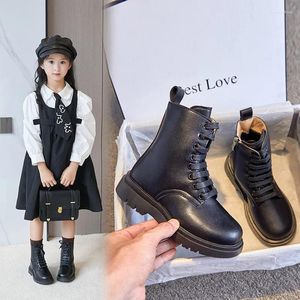 Boots Girl Leather Long Microfiber Skin Fleece Performance High Tube Cotton Fashion Children Girls Lace-up Round Toe