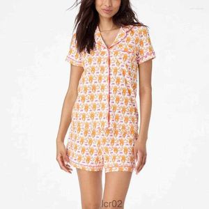 Kvinnor Sleepwear Preppy Monkey Pyjamas Set Women Y2K Clothel Collar Single Breasted Short Sleeve Shirt Top and Shorts 2000s XKL0