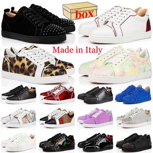 Tillverkad i Italien Red Bottoms Casual Shoes Platform Luxury Designer Paris Sneakers Vintage Men Kvinnor Spikar Low-Top Leather Brand Bottom Loafers med Box Size 47