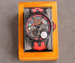 Orologi da uomo rosso da 46 mm Excalibur Spider Pirelli Double volanti completamente automatico Orologio tourbillon meccanico è realizzato in gomma con Th7420036