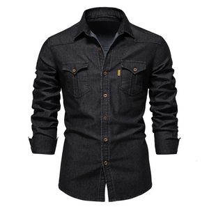 Våren denim skjorta män långärmad kvalitet casual smal fit streetwear skjorta herr designer kläder cowboy skjortor för män 240402