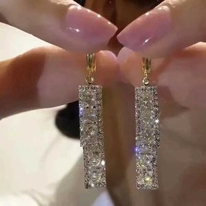 Stud New Fashion Trend Unique Design Elegant and Exquisite Rectangular Zircon Earrings For Women Jewelry Wedding Party Premium GiftsQ