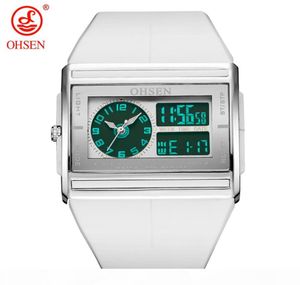 Oryginalny Ohsen Digital Sport Watch zegarek zegarek na rękę męską wodoodporną silikonową modną opaskę Białe ręce Godziny na prezent7675590