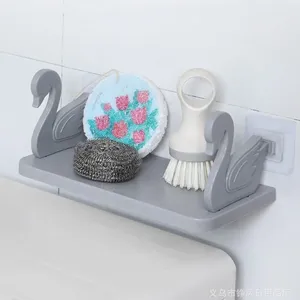 Küche Aufbewahrung weiß/grau Schwanregal Kreatives Wand montiert selbst klebend schwimmend Plastik ohne Punch Badezimmer Rack Home