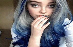 Wavy Blue Grey Wig Woodfestival Colorful Curly Wigs For Women Middle Hairfin Synthetic Hair Long Cosplay20459534606604