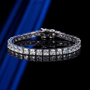 Braccialetto diamantato moissanite taglio principessa del bracciale al 100% vero bracciale da sposa in argento sterling per fidanzamento da uomo YQ240409