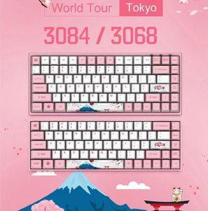 Teclados originais akko 30683084 teclado de jogos mecânicos sakura 6884 chaves pbt computador tipec rosa azul laranja switch14279023