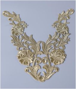 Bir çift altın gümüş metal iplik nakışçısı dantel çiçek aplike kumaş dikiş kostümleri Dantel Patch1352371