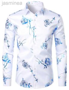 Мужские повседневные рубашки 2024 Модная мужская рубашка цветы 3D печать отворота кнопки верхняя топ -рубашка для рубашки с длинным рукавом стили дизайн удобные рубашки 2449