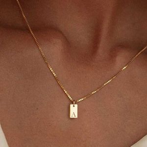 Pendant Necklaces Fashion Gold A-Z Womens Original Letter Necklace 26 Letter Square Pendant Clavik Chain Necklace Jewelry GiftQ